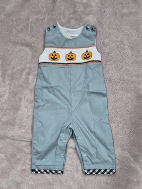 NWT LIL Cactus Pumpkin Overalls/Romper 12-18 months boys- smocked outfit